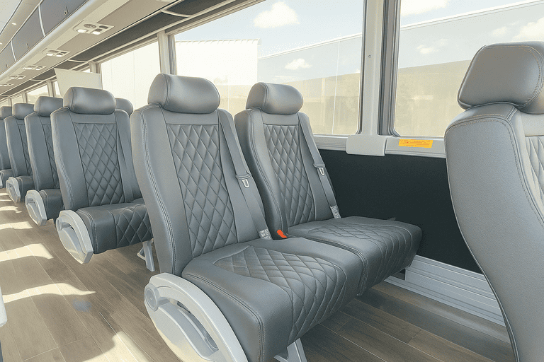 interior of Palmdale Minibus Company charter bus